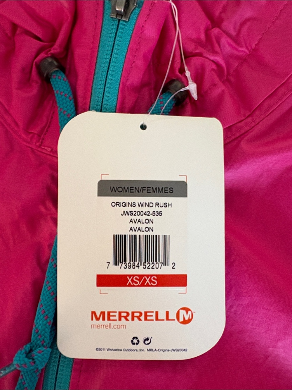 Merrell Origins Wind Rush Wind breaker Bright Pink Jacket Pullover Size XS - Picture 8 of 9